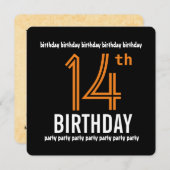 Invitation 14e fête d'anniversaire Moderne Orange et Noir (Devant / Derrière)