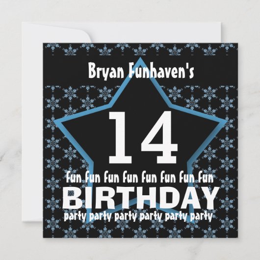 Invitation 14ème Anniversaire ou TOUTE ÉTOILE bleue V14A de (Devant)