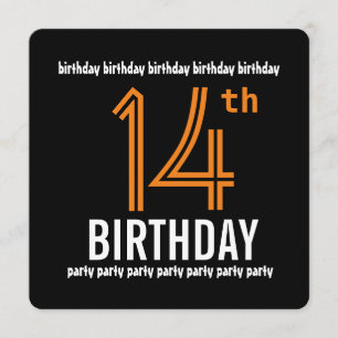 Invitation 14ème Orange de fête d'anniversaire et noir