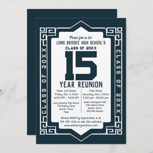 Invitation 15 ans Classe secondaire Réunion Art Déco Design (Devant / Derrière)