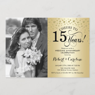 Invitation 15 ans de mariage or avec photo