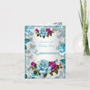 Invitation 15 ans Quinceanera Bleu sarcelle Blanc