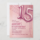 Invitation 15e anniversaire Ado fille Rose or (Devant)