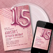 Invitation 15e anniversaire Ado fille Rose or
