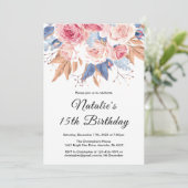 Invitation 15e anniversaire Aquarelle Botanique Fleurs floral (Debout devant)