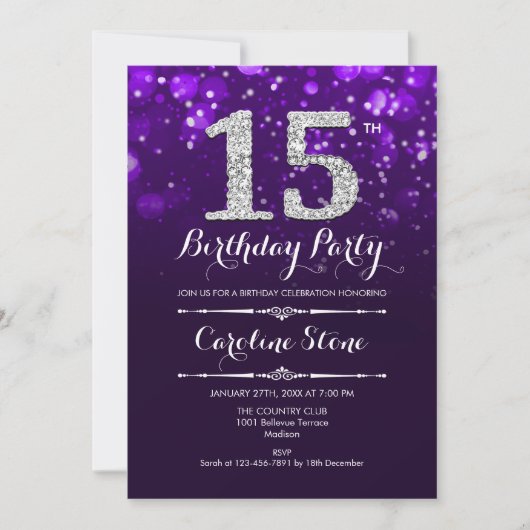 Invitation 15e anniversaire - Argent violet (Devant)