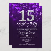 Invitation 15e anniversaire - Argent violet (Devant / Derrière)