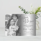 Invitation 15e anniversaire avec photo - argent diamant (Debout devant)