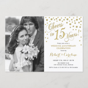 Invitation 15e anniversaire avec photo - Or Blanc
