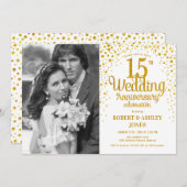 Invitation 15e anniversaire avec photo - Or blanc (Devant / Derrière)