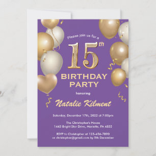 Invitation 15e anniversaire Ballons de Parties scintillant vi