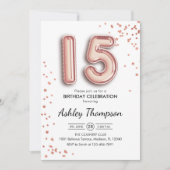 Invitation 15e anniversaire - Ballons d'or Rose (Devant)