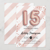 Invitation 15e anniversaire - Ballons Roses en or (Devant / Derrière)