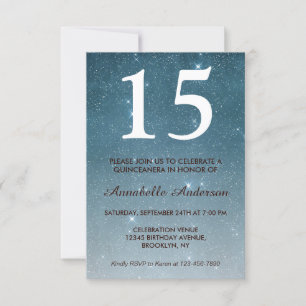Invitation 15e anniversaire Blue Midnight Sky Stars Quinceañe