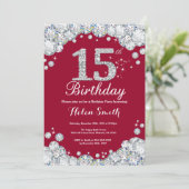 Invitation 15e anniversaire Bourgogne Rouge et Diamant Argent (Debout devant)