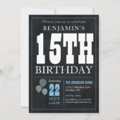 Invitation 15e anniversaire Chalkboard Blue Balloon Rustic Ch (Devant)