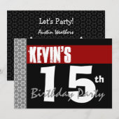 Invitation 15e anniversaire de la fête moderne Rouge noir et (Devant / Derrière)