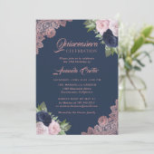 Invitation 15e anniversaire de la Quinceañera en or bleu et R (Debout devant)