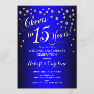 Invitation 15e anniversaire de mariage - Bleu royal et or