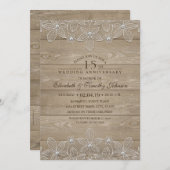 Invitation 15e Anniversaire de Mariage Bois Rustique Dentelle (Devant / Derrière)