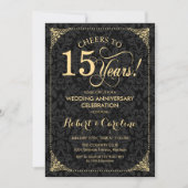 Invitation 15e anniversaire de mariage - Damask noir or (Devant)