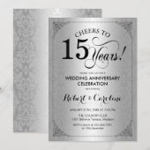 Invitation 15e anniversaire de mariage - Damassé noir argenté (Devant / Derrière)