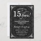Invitation 15e Anniversaire de Mariage - Damassé Noir Blanc (Devant)