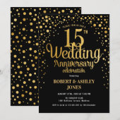 Invitation 15e anniversaire de mariage - Noir et or (Devant / Derrière)