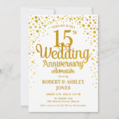Invitation 15e anniversaire de mariage - Or & Blanc (Devant)