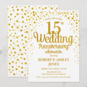 Invitation 15e anniversaire de mariage - Or et blanc (Devant / Derrière)