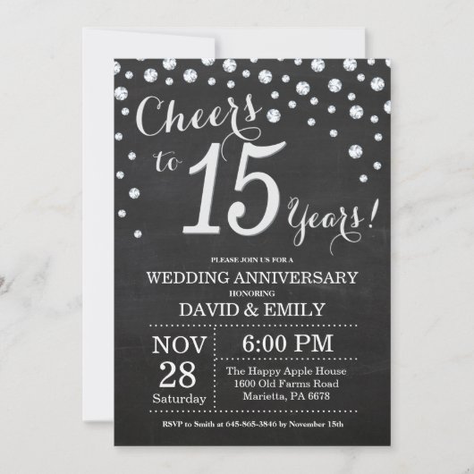 Invitation 15e Anniversaire de Mariage Tableau Noir Argent (Devant)