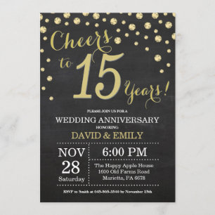 Invitation 15e Anniversaire de Mariage Tableau Noir et Or