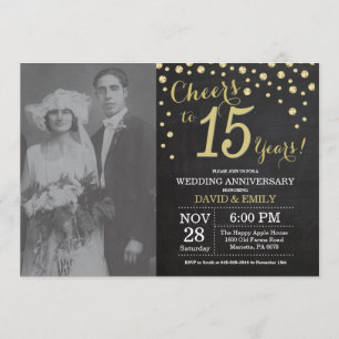 Invitation 15e Anniversaire de Mariage Tableau Noir et Or