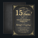 Invitation 15e anniversaire de mariage - Tableau noir or<br><div class="desc">Carton d'invitation pour le 15e anniversaire de mariage. Design rétro élégant avec motif de tableau noir faux or et noir. Caractères en écriture cursive. À votre santé pour 15 ans ! Peut être personnalisé pour n'importe quelle année de mariage ! Envoyez-moi un message si vous avez besoin d'une personnalisation supplémentaire....</div>