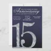 Invitation 15e Anniversaire Diamant Argent Bleu Foncé Ans (Devant)