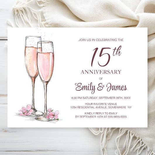 Invitation 15e anniversaire du Mariage Champagne