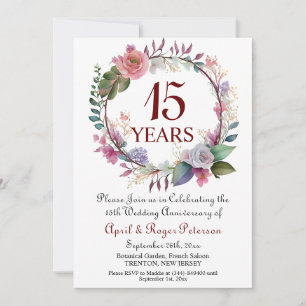 Invitation 15e anniversaire du Mariage de cristal Floral