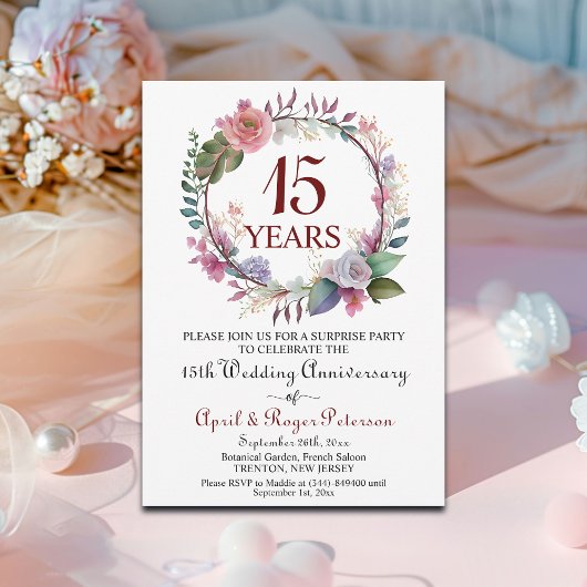 Invitation 15e anniversaire du Mariage de Crystal Surprise Fl