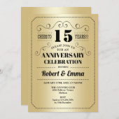 Invitation 15e anniversaire du Mariage - Gold Black (Devant / Derrière)