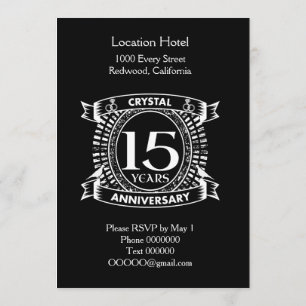 Invitation 15E anniversaire du mariage noir et blanc