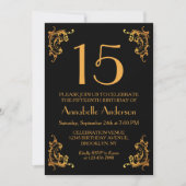 Invitation 15e anniversaire Elegant Gold Black Vintage Retro (Devant)