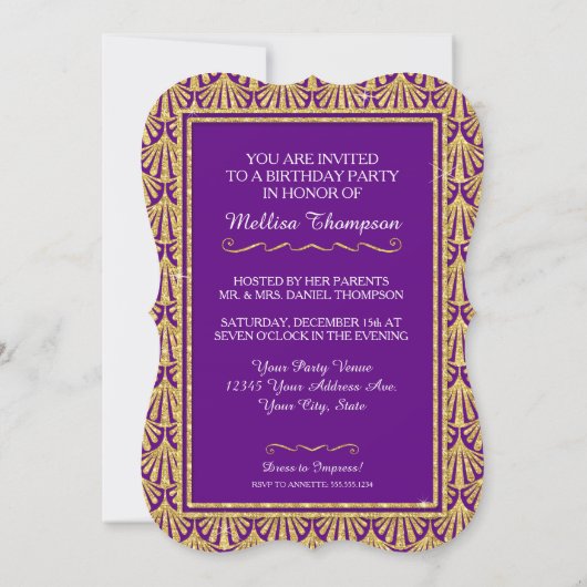 Invitation 15E Anniversaire Fête Glam Gatsby Style Gatsby (Dos)