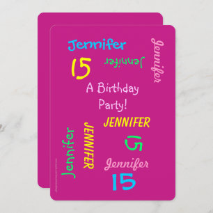 Invitation 15e anniversaire fête Hot rose Nom personnalisé