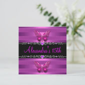 Invitation 15e anniversaire fête papillon rose pourpre (Debout devant)