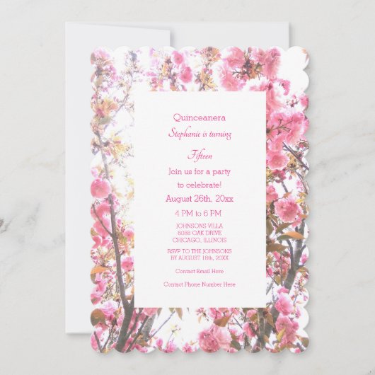 Invitation 15e anniversaire Floral rose cerise fleurs (Devant)