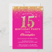 Invitation 15e anniversaire Hot rose et Parties scintillant o (Devant)