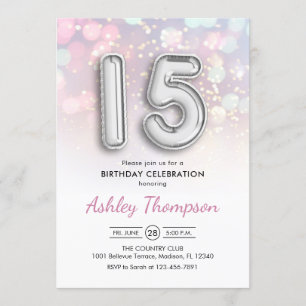 Invitation 15e anniversaire - Lumières roses sur les ballons