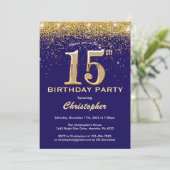 Invitation 15e anniversaire Marine bleu et Parties scintillan (Debout devant)