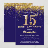 Invitation 15e anniversaire Marine bleu et Parties scintillan (Devant / Derrière)