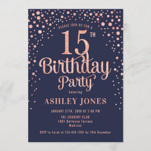 Invitation 15e anniversaire - Marine & Rose Gold
